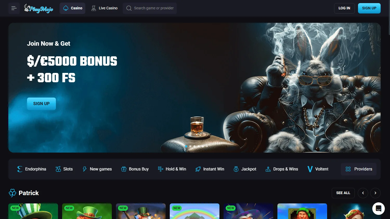 Playmojo Casino desktop home page