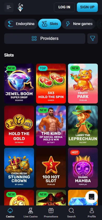 Playmojo Casino mobile games page